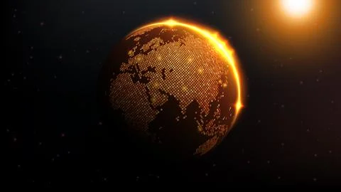 Glowing Rays on Planet Earth, Science and Technology Concept, Vector Illust.. Illustrazione stock