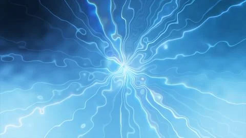 Glowing rays of white on a blue background diverge from the center of the fra Illustrazione stock