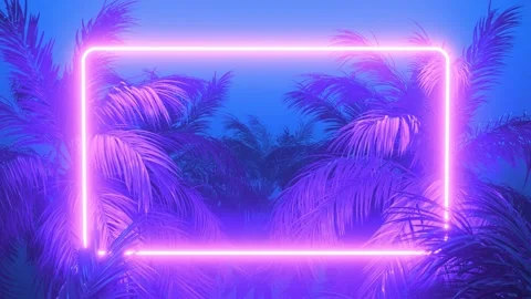 Glowing rectangle and palm trees Stock Footage 244112690