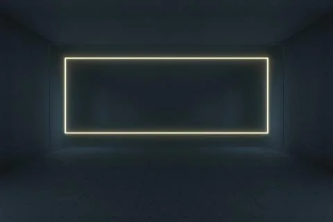 Glowing rectangle lines in the dark tunnel, 3d rendering. 스톡 일러스트