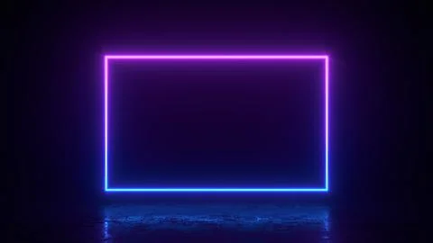 Glowing rectangle square lines with copy space, neon lights, abstract Stock Illustration