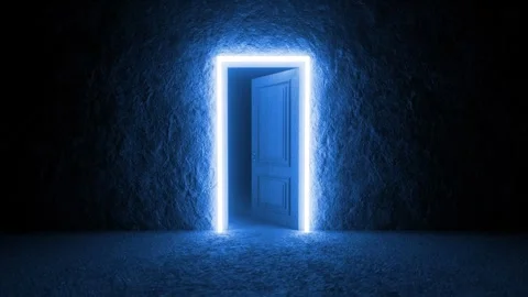Glowing rectangular door opening in dark room 스톡 동영상 310793972