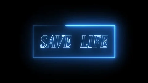 Glowing rectangular frame with bright blue "Save Life" sign highlighting em.. Stockbeeldmateriaal 321583592