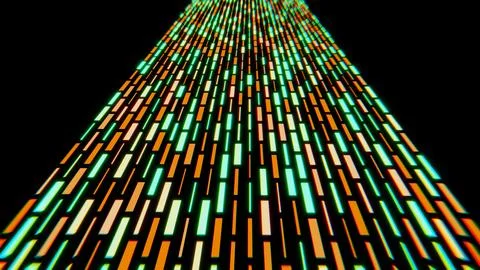 Glowing rectangular shapes creating a futuristic perspective path on black Stock Photos