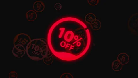 Glowing Red 10% Off Discount Circle Animation on Black Background Stock Footage 334714742