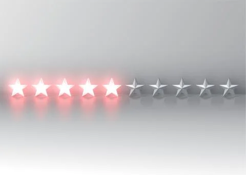 Glowing red 3D star rating, vector illustartion Stock Illustration