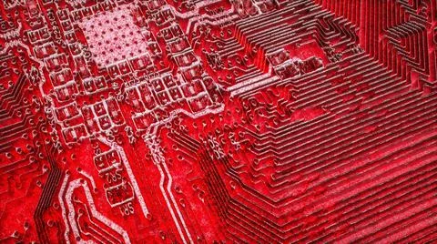 Glowing red abstract background part of motherboard. 3d render illustration 스톡 일러스트