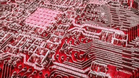 Glowing red abstract background part of motherboard. 3d render illustration Stock Illustration