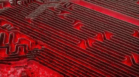 Glowing red abstract background part of motherboard. 3d render illustration Stock Illustration