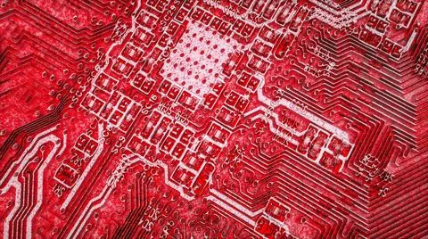 Glowing red abstract background part of motherboard. 3d render illustration Stock Illustration