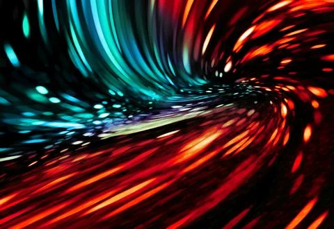 Glowing red and blue abstract swirl of light and fire-like sparks creating .. Stock Illustration