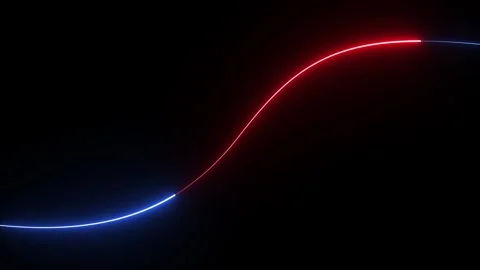 Glowing red and blue line moving loop on black background Stock Footage 342036335