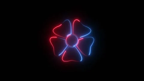 Glowing red and blue neon flower shape on black background Video stock 344809817