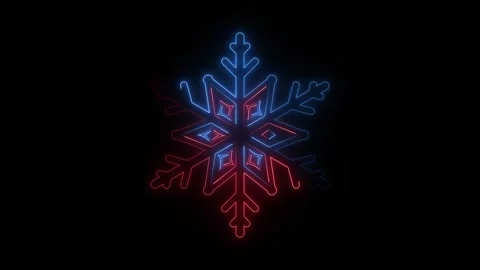 Glowing red and blue neon snowflake on black background Video stock 345109778