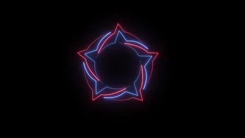 Glowing red and blue neon star shape on black background Vídeos de archivo 345197684