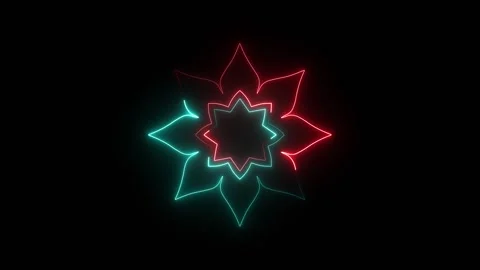 Glowing red and blue neon star shape on black background Stock Footage 345704131