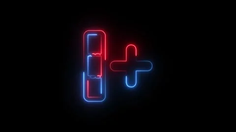 Glowing red and blue neon light plus sign icon Stock Footage 345704148