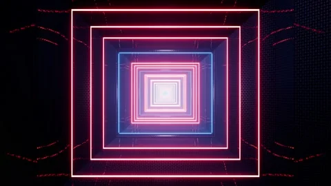 Glowing Red and Blue Square Light Metal Tunnel Stock-Footage 201888514