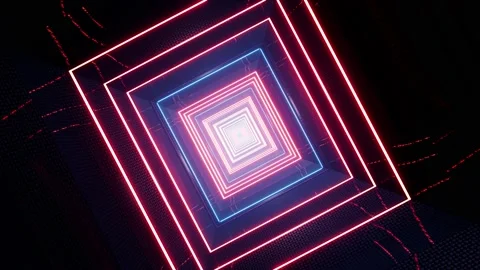 Glowing Red and Blue Square Light Metal Tunnel VJ Loop Rotation Background 4K Stock Footage 201888517