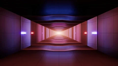 Glowing Red and Blue Wall Lights Sci Fi Tunnel Background Stock Footage 201201478