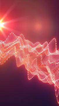 Glowing red and orange light waveform with particle lines, abstract audio s.. Stockillustratie