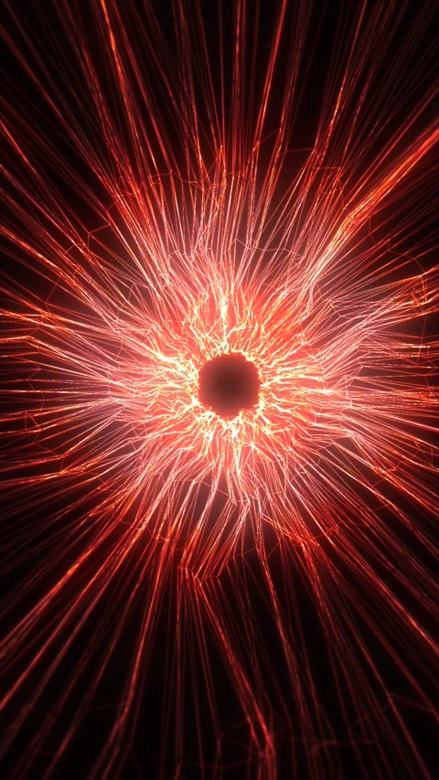 Glowing red and orange wireframe lines radiate from a dark circular opening.. Stock Footage 345425065