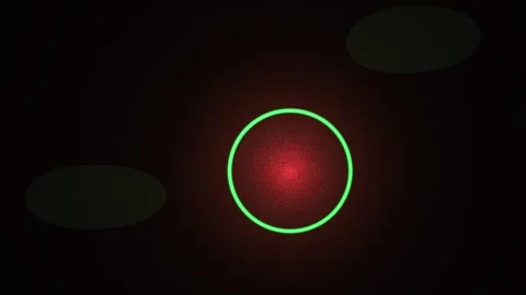 Glowing red and pink lights in green circles on dark background. Vidéo 335960352