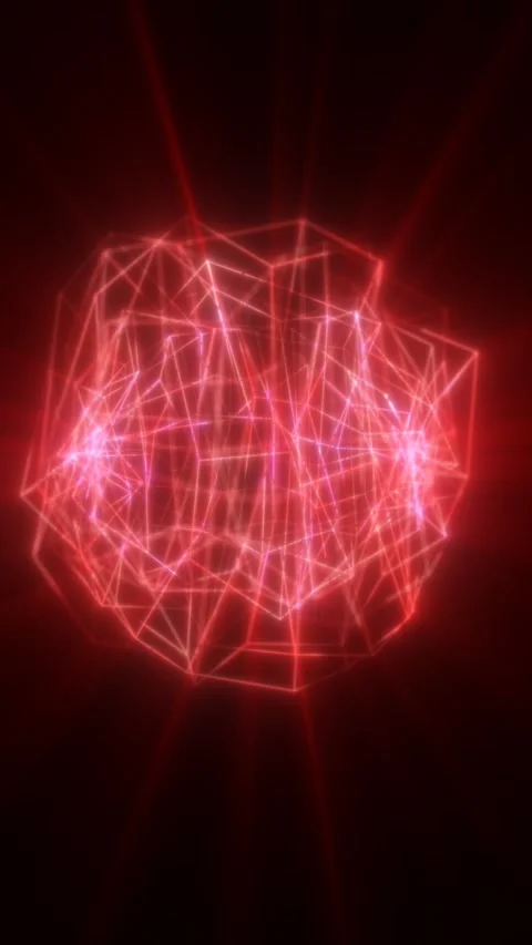 Glowing red and pink lines connect into a complex geometric sphere, forming.. Stock Footage 344951010