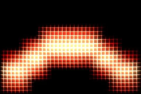 Glowing red and yellow square grid pattern with soft edges on black background Stock Illustration