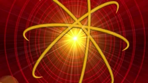Glowing Red Atomic Nucleus Energy Orbit Loops Stock Footage 332932366