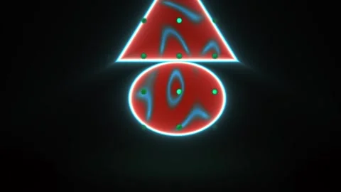 Glowing red biohazard symbol on black background with blue outlines. Stock Footage 336241091