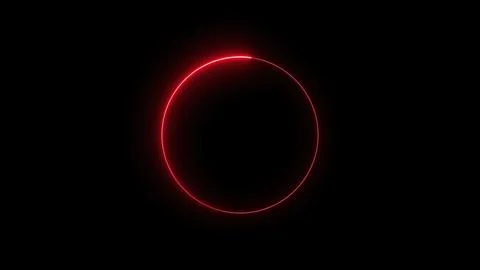 Glowing red circle on black background, neon light, abstract design element Stock Illustration