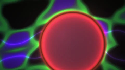 Glowing red circle with green and blue light effects on black background. Stock Footage 336241122
