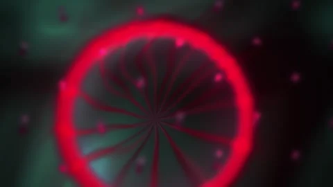 Glowing red circle with radial lines and dots on dark background. Stock Footage 336701086