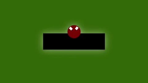 Glowing Red Circle with White V- Shape Eyes Above Black Rectangle on Green .. Stock Footage 321585798