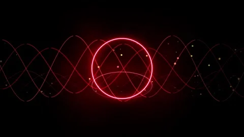 Glowing red circular frame with intersecting light waves animated Stock Footage 346865800
