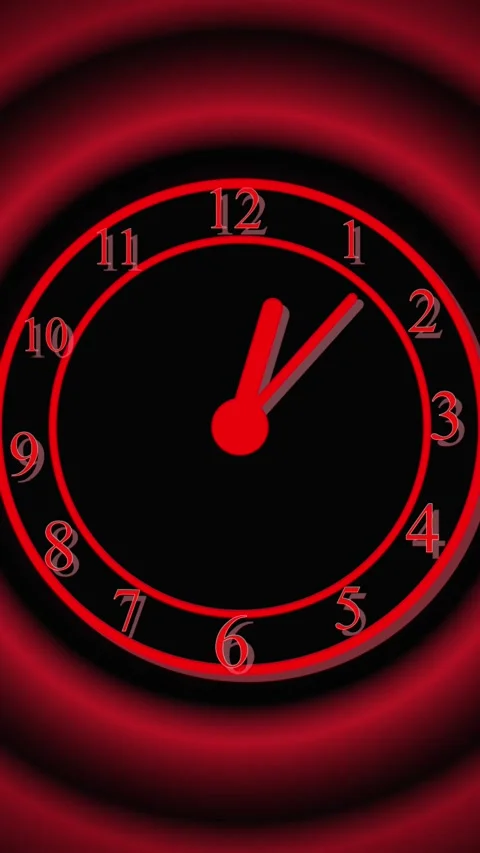 Glowing Red Clock Face with Concentric Circles on Black time numbers. Anima.. Stock Footage 321726942