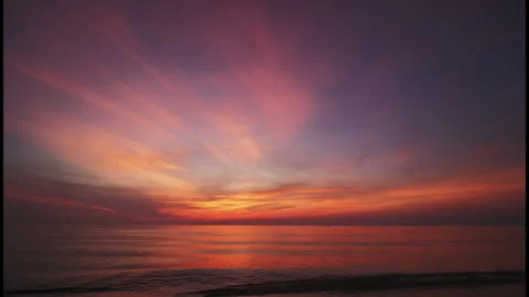 Glowing red clouds after tropical sunset on horizon over sea. Koh Samui. Thailan Stock Footage 332452320