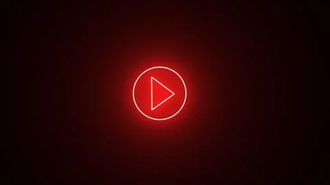 Glowing red color play button on black background. Play right navigate tria.. Stock Illustration