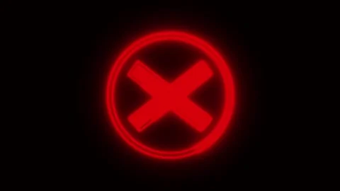 Glowing red cross mark within neon circle animates on dark background, show.. Stock Footage 321454492