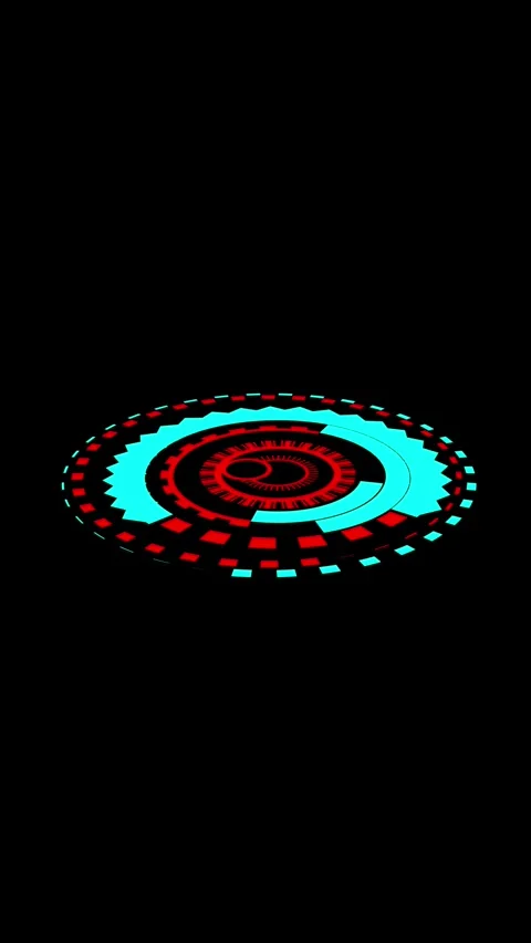 Glowing red cyan hud tech element animation seamless loop abstract circular.. Stock Footage 344285616