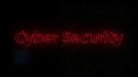 Glowing red cyber security text animation on a dark background with abstract lig Stock Footage 318099086