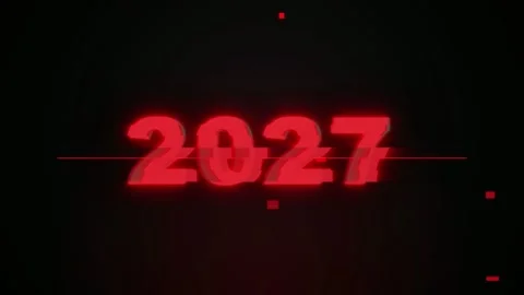 Glowing Red Digital 2027 Year Text with Glitch Effect on Black Background Stock Footage 345754850