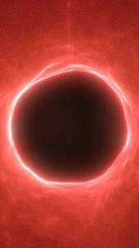 Glowing red digital mesh surrounds a dark circular portal, creating a futur.. Stock Illustration
