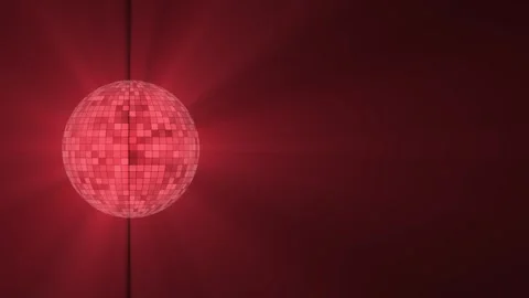 Glowing red disco ball with rays of light. Animation of rotation and glow of a Stock Footage 266934459
