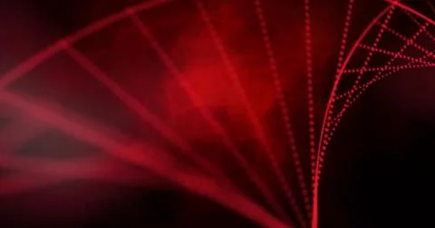 Glowing red dotted arc arching right in digital abstract background with Stock Photos