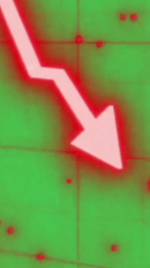 Glowing Red Downward Trend Arrow Green Screen Overlay Stock-Footage 344766869