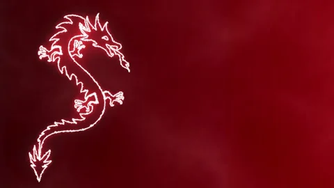 Glowing red dragon on gradient red smoky background. Chinese new year dragon Stock Footage 258013290