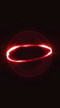 Glowing red energy sphere with a bright elliptical ring floating in dark spac Ilustração Stock