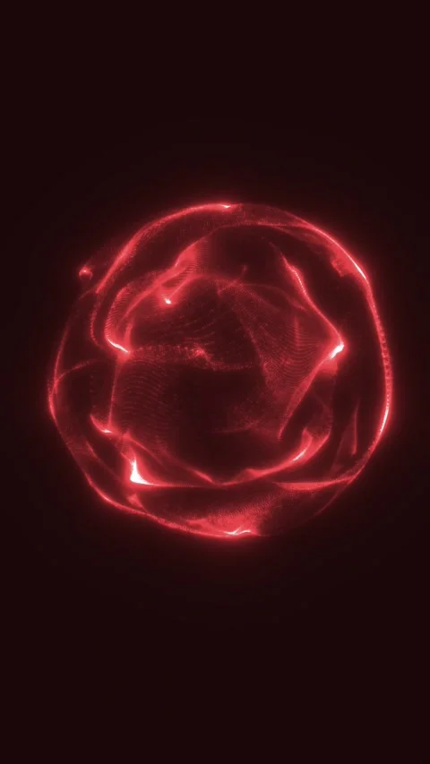 Glowing red energy sphere with fluid mesh texture, luminous particle waves,.. Stock Footage 337031544